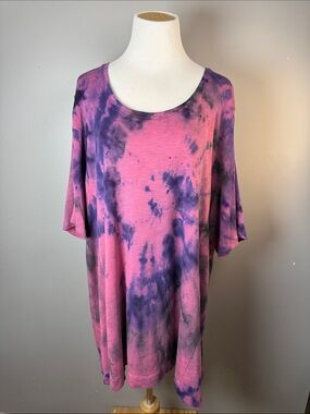 Tie-Dye Scoop Neck Women's Top in Pink and Purple